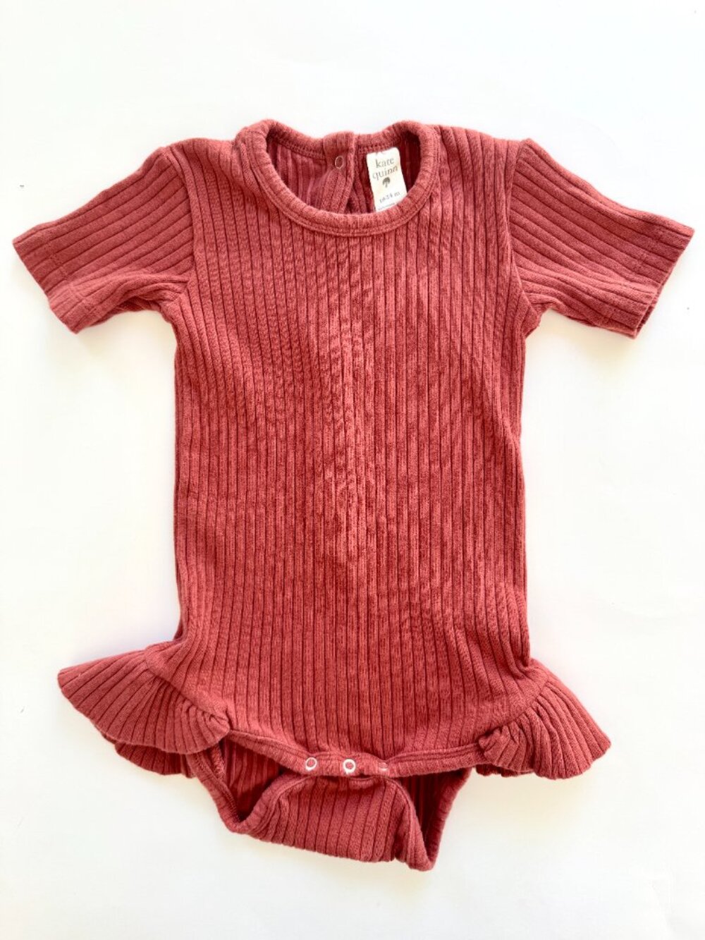 Kate Quinn 18-24M Girls Ribbed Bodysuit Romper Rust Ruffle Hem Organic Cotton